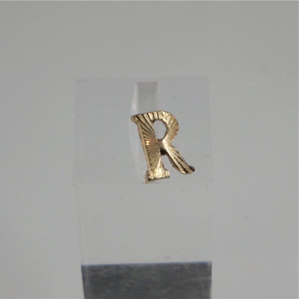 Letter R Initial Pin Tie Tack Lapel Gold Color Metal - Picture 4 of 4